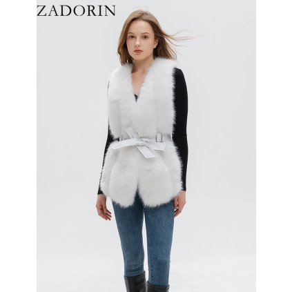 Dámská kožešinová vesta bez rukávů se zavazováním (Barva Khaki, Velikost L)