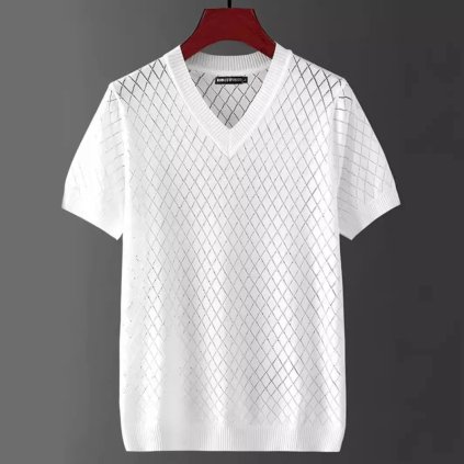 letní tričko s výstřihem do V a krátkým rukávem (Barva (varianta) Black (round neck), Velikost M)