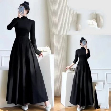 Dlouhé šaty s rolákem – elegantní zimní model s úzkým střihem (Barva Černá, Velikost M)