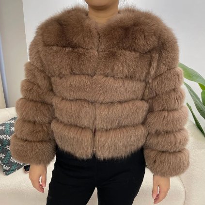 Luxusní kabát kožich z mývalí kožešiny – kulatý výstřih (Barva (varianta) Natural White Fox, Velikost XL)