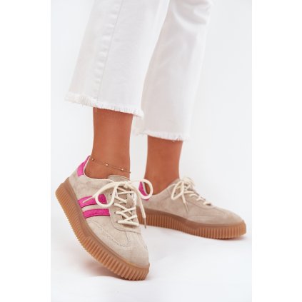 Sametové dámské sneakersy na platformě - Cavira (Velikost 38, Barva Béžová)