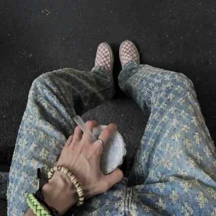Pánské rovné džíny s jacquard vzorem ve volném střihu (Barva (varianta) K984 Blue, Velikost L)