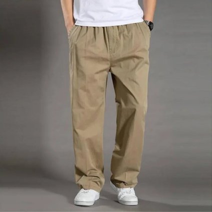 Pánské volné cargo kalhoty s elastickým pasem (Barva Khaki, Velikost 3XL)