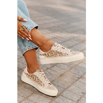 Nízké dámské tenisky s leopardím potiskem Lee Cooper LCW-25-02-3330L (Velikost 38, Barva Béžová)