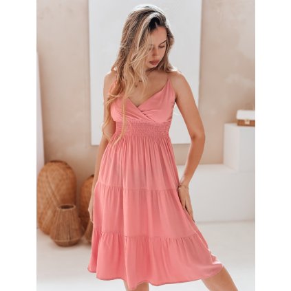 Dámské šaty midi MISSBREEZE EY2622 (Velikost M/L, Barva Růžová)