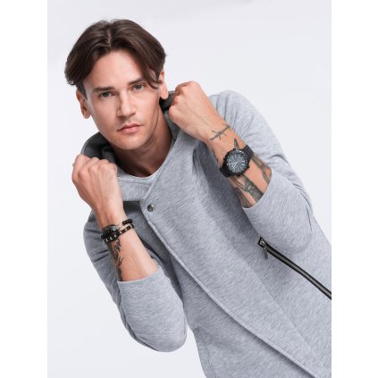 Pánská dlouhá mikina s asymetrickým zapínáním HAGA - B668 (Velikost XL, Barva Tmavě modrá)