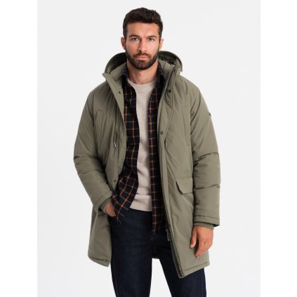 Klasická pánská dlouhá parka - V3 OM-JALJ-0166 (Velikost S, Barva Olivová)