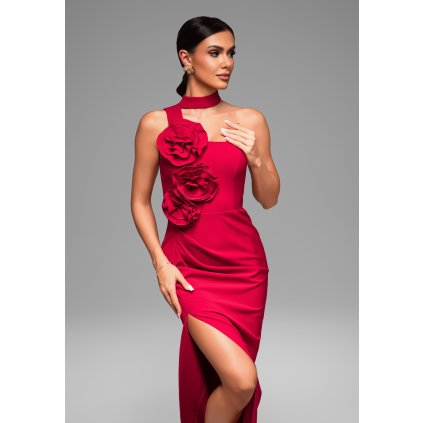 Večerní šaty LA-OM-DLR063 Regular Fit (Velikost XS, Barva Červená)