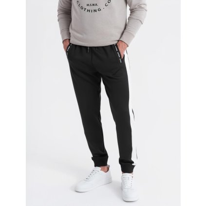 Pánské tepláky joggers s kontrastními pruhy - V1 OM-PASK-0229 (Velikost S, Barva Černá)