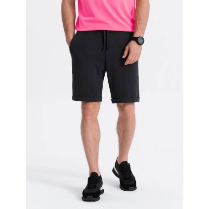 Pánské pletené kraťasy s elastickým pasem - V2 OM-SRCS-0107 (Velikost XL, Barva Černá)