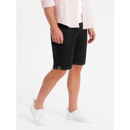 Klasické pánské chino kraťasy s ohrnutými nohavicemi - V9 OM-SRCS-0197 (Velikost S, Barva Černá)