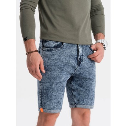 Pánské džínové mramorované kraťasy - V1 OM-SRDS-0117 (Velikost XL, Barva Modrá)