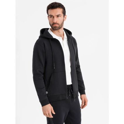 Mikina s kapucí na zip ve stylu streetwear - V3 OM-SSZP-0213 (Velikost S, Barva Černá)