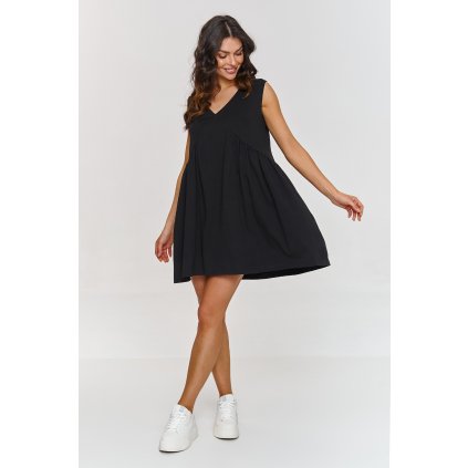 Trapézové šaty s výstřihem do V M876 (Barva Černá, Velikost ONE SIZE)