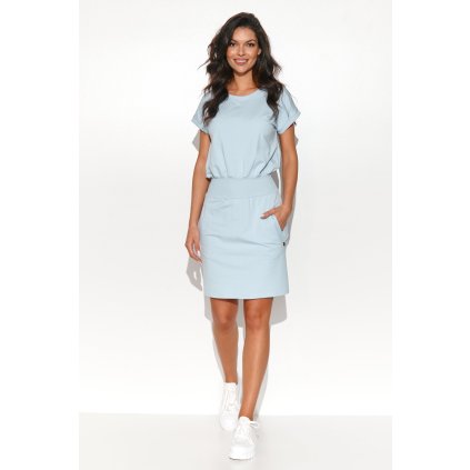 Krátké bavlněné šaty s pasem NU427 (Barva Světle modrá, Velikost S/M)