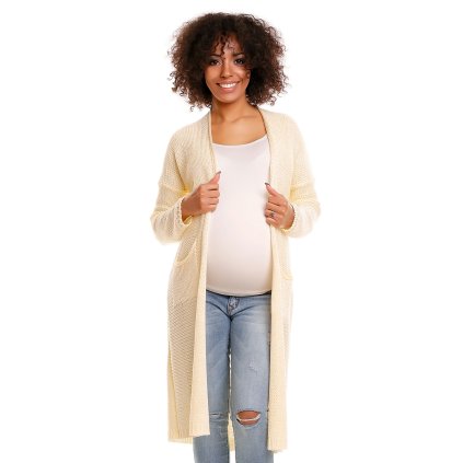 Dlouhý svetr cardigan s kapsami pro těhotné 30048C (Barva Žlutá, Velikost ONE SIZE)
