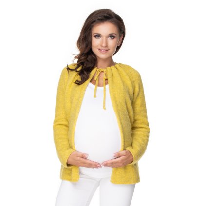 CARDIGAN Z BAVLNY TĚHOTENÝ S VÁZÁNÍM 30074 (Barva Světle hnědá, Velikost ONE SIZE)