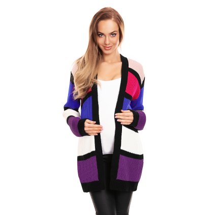 TĚHOTENSKÝ CARDIGAN BAREVNÉ BLOKY 40021 PeeKaBoo (Barva Fialová, Velikost ONE SIZE)