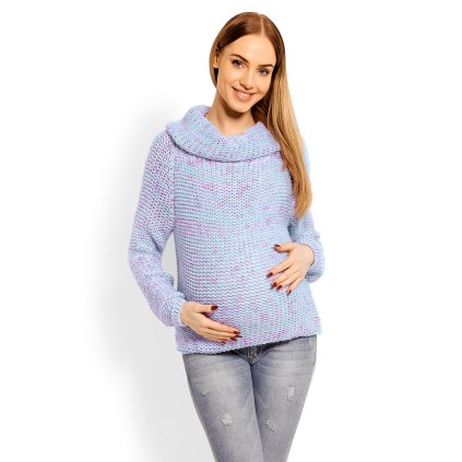 Těhotenský Vlněný svetr s rolákem 60001C (Barva Světle modrá, Velikost ONE SIZE)