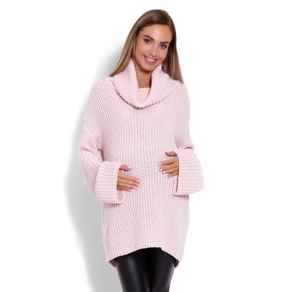 Masivní pletený svetr pro těhotné s rolákem 70012C (Barva Pudrová, Velikost ONE SIZE)