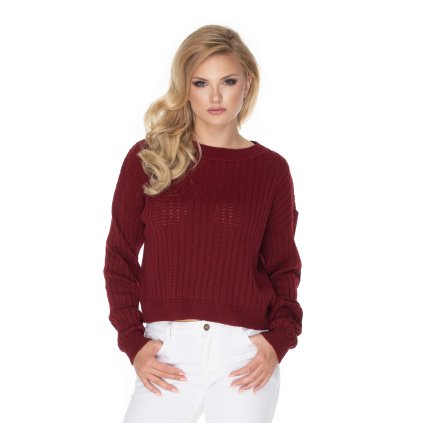 BATWING pulovr pletený svetr s lodičkovým krkem 70022 (Barva Bordová, Velikost ONE SIZE)