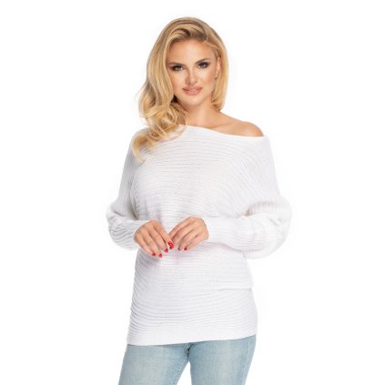Svetr OVERSIZE BATWING odhalující rameno 70036 (Barva Bílá, Velikost ONE SIZE)