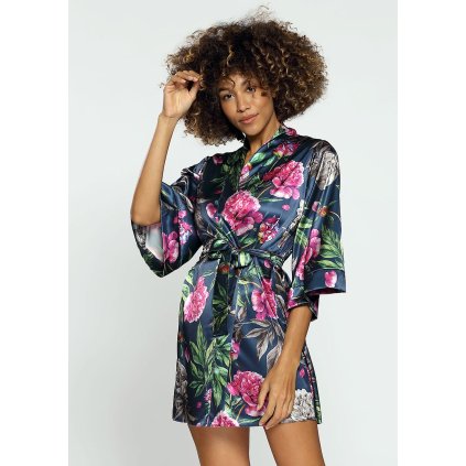 Župan z jemného saténu s květinovým potiskem Flowers DK - P (Velikost 2XL, Barva (varianta) Květovaná 1)