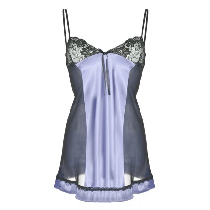 Sexy noční košilka Roxy s průsvitnými pruhy a krajkou (Velikost 2XL, Barva Světle modrá)