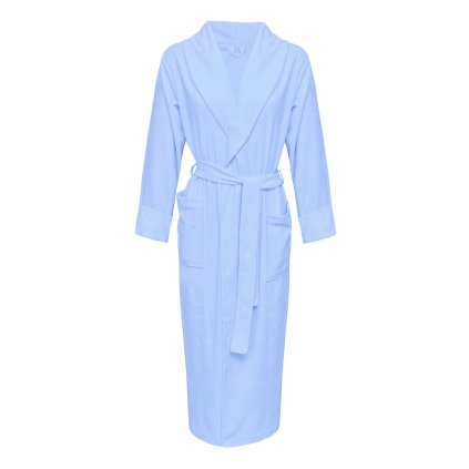 Dlouhý bavlněný župan dámský s kapsami Laura (Velikost 2XL, Barva Světle modrá)