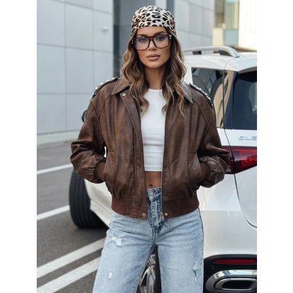 Dámská kožená bunda bomber  TY5219 (Velikost S, Barva Hnědá)