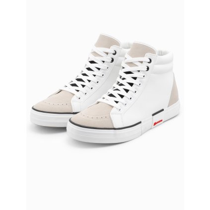 Pánské vysoké klasické tenisky s prošívaným svrškem - V1 OM-FOTH-0127 (Velikost 40, Barva Bílá)