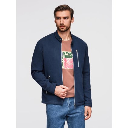 Pánská strukturovaná biker bunda se stojáčkem - V1 OM-JANP-0229 (Velikost S, Barva Tmavě modrá)