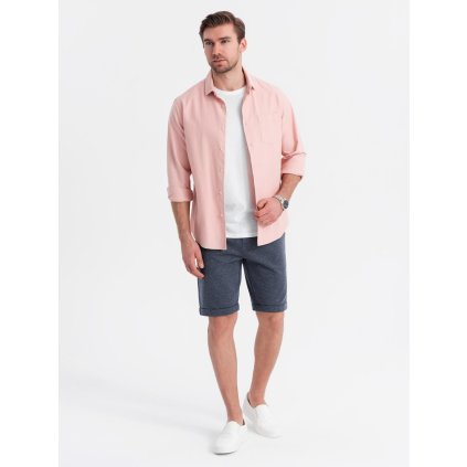 Pánské krátké šortky ze strukturovaného úpletu s elastickým pasem - V1 OM-SRCS-0177 (Velikost S, Barva Tmavě modrá)