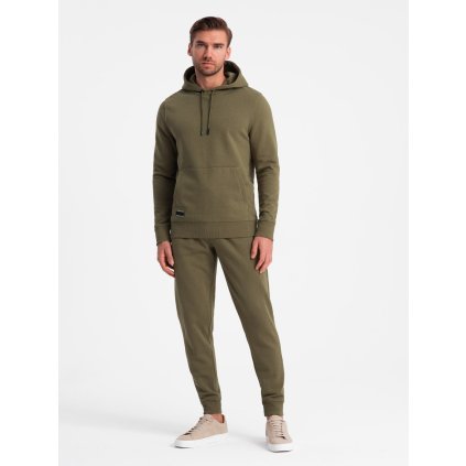 Men's BASIC tracksuit set kangaroo sweatshirt + joggers -  V2 Z85 (Velikost 2XL, Barva Olivová)