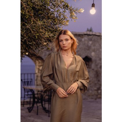 Elegantní minišaty s výstřihem do V A734 (Velikost L, Barva Čokoládová)