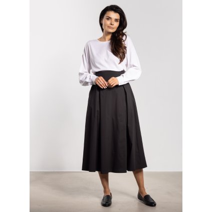 Elegantní midi sukně s vysokým pasem a zavazováním A738 (Velikost L, Barva Černá)