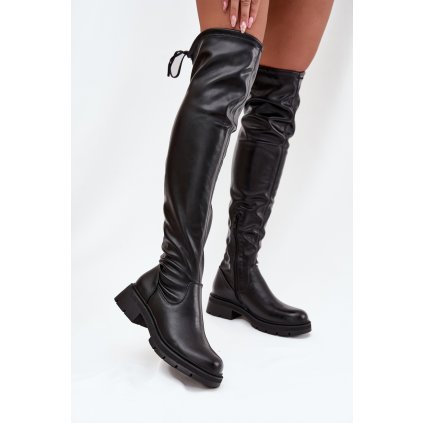 Dámské kozačky nad koleno s šněrováním  Rylissa (Velikost 39, Barva Černá)