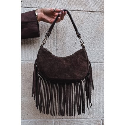 Kožená semišová kabelka s třásněmi  Aurelisse (Velikost ONE SIZE, Barva Béžová)