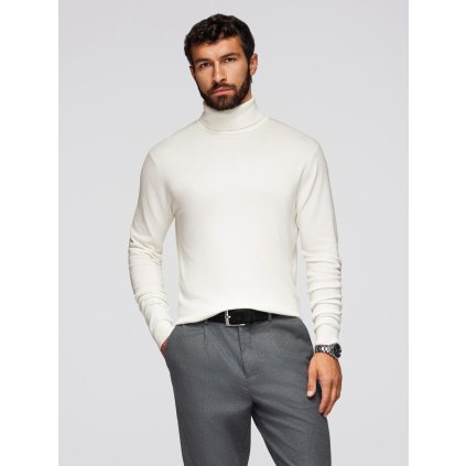 Pánský pletený přiléhavý rolák s viskózou - V3 OM-SWTN-0101 (Velikost L, Barva Bílá)