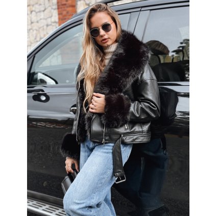 Dámská bunda Ramones s kožešinou TY5233 (Velikost S, Barva Černá)