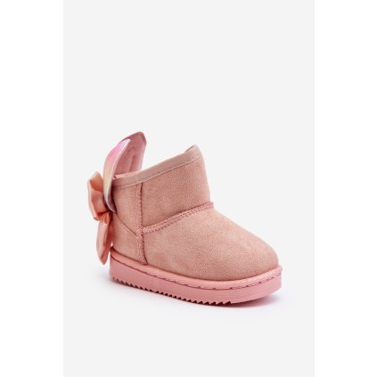 Dívčí zateplené sněhule s mašličkami  Meriva (Velikost 29, Barva Růžová)