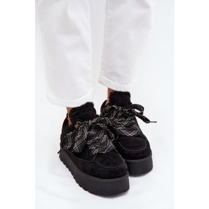 Šněrovací dámské sněhule na platformě vyhřívané kožešinou  Tavelle (Velikost 37, Barva Černá)