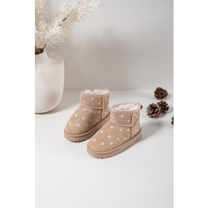 Dětské sněhule ozdobené květinkami  Gracina (Velikost 30, Barva Béžová)