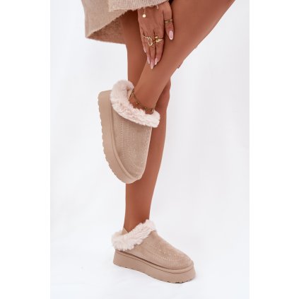 Dámské sněhule na platformě s kožešinkou a prošitími   Arelina (Velikost 38, Barva Béžová)