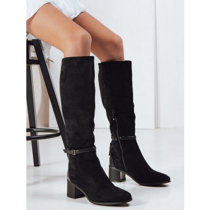 Dámské kozačky semišové  ZY1243 (Velikost 38, Barva Černá)