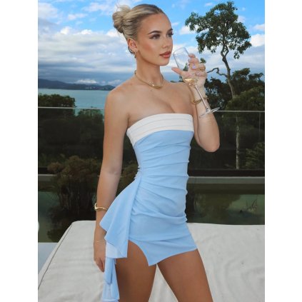 Dámské přiléhavé mini šaty na večírek s elegantním řasením (Barva (varianta) Modrá, Velikost L)