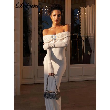 Dámské dlouhé šaty s odhalenými rameny (Barva (varianta) Černá, Velikost M)