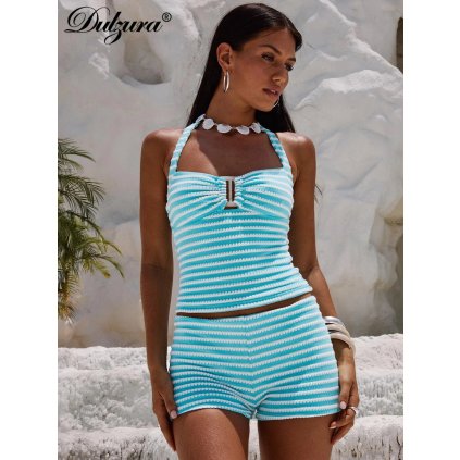 Dámská dvoudílná souprava – halter top + šortky (Barva (varianta) Modrá, Velikost XS)