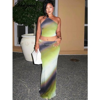 Dvoudílná sada sukně a top s jedním ramenem (Barva (varianta) Zelená, Velikost S)