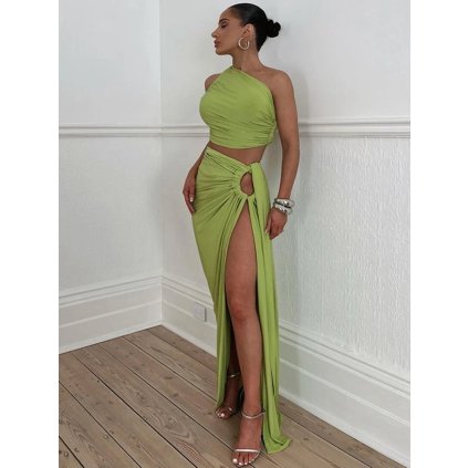 Dámský dvoudílný set – top a dlouhá sukně (Barva (varianta) Hnědá, Velikost M)